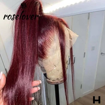 

150% Burgundy 99J 13*6 Deep Part Lace Front Human Hair Wigs With Baby Hair Straight Pre Plucked Hairline Wig Brazilian Remy Wigs