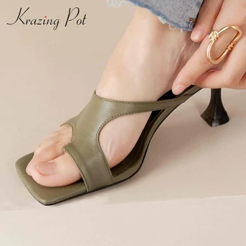 Krazing pot korean girls office lady dress shallow genuine leather flip-flop high strange heel slip on mules summer sandals L0f4
Krazing pot korean girls office lady dress shallow genuine leather flip-flop high strange heel slip on mules summer sandals L0f4