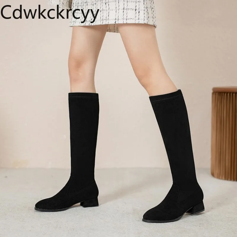 

winter The New fashion Round head Elasticity Takato Martin boots black Sexy banquet Thick heel Women boots size 34-43