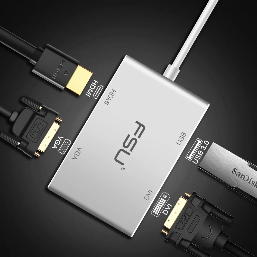 USB Type-C Hub к HDMI VGA usb-хаб адаптер Коннектор конвертер Расширение для ноутбука Macbook12
