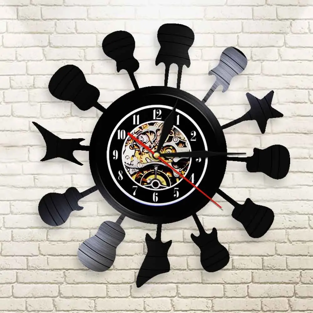 Фото Музыкальный инструмент гитара CD виниловая пластина настенные часы тема сделай
