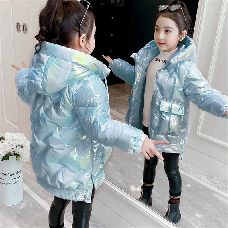 

Winter Coats For Girls Thick Clothes Snowsuit Bright Jacket Waterproof Outdoor Hooded Coat Teen Boys Kid Parka Jackets 4-12 Year