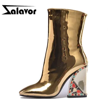ZALAVOR Women Mid Calf Patent Leather Boots Pointed Toe Flower Hoof Heel Footwear Side Zipper Winter Glitter Boots Size 33-43
ZALAVOR Women Mid Calf Patent Leather Boots Pointed Toe Flower Hoof Heel Footwear Side Zipper Winter Glitter Boots Size 33-43