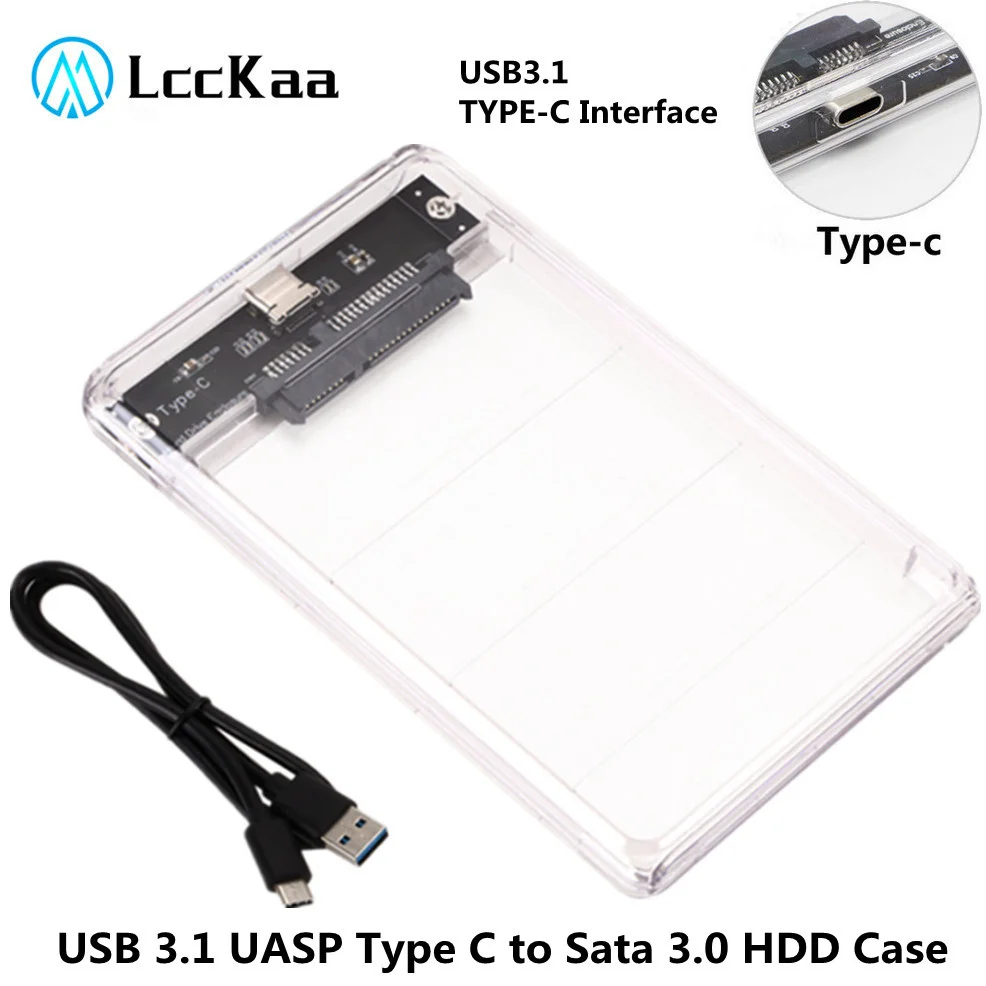 

Прозрачный чехол LccKaa USB 3.0 Type C для жесткого диска SSD Внешний жесткий диск HDD коробка/корпус 2,5 HD Optibay SATA к USB 6 Гбит/с