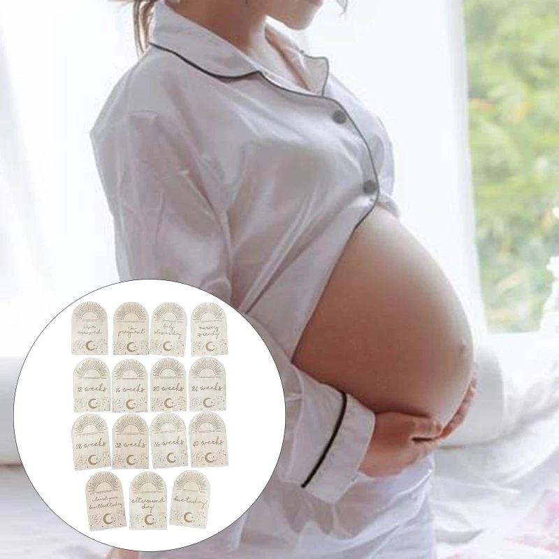 

127D 15 Pcs/Set Baby Wooden Milestone Cards Sun Pregnancy Memorial Card Photography Monthly Recording Birth Anniversary Cards