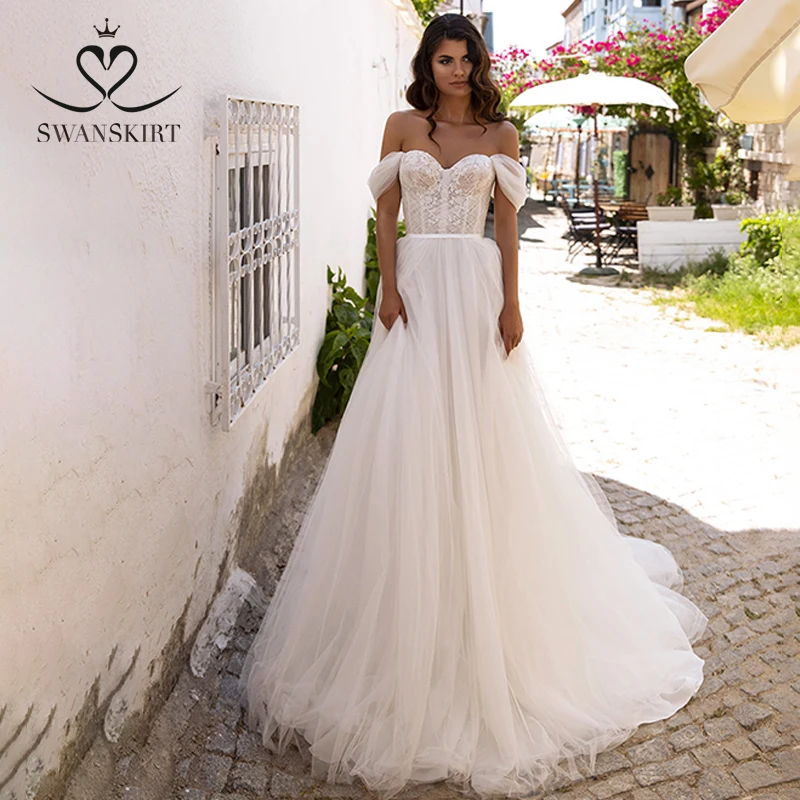 SWANSKIRT Sweetheart Appliques Wedding Dress Off Shoulder Illusion A-Line Chiffon Princess Vestido de novia OZ36 Bridal Gown
SWANSKIRT Sweetheart Appliques Wedding Dress Off Shoulder Illusion A-Line Chiffon Princess Vestido de novia OZ36 Bridal Gown