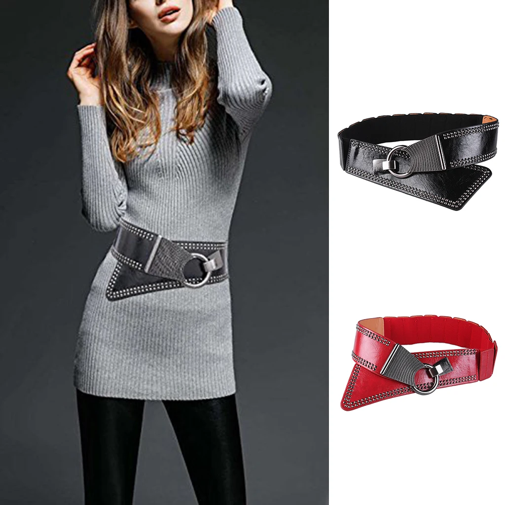 Women's Adjustable Punk Waist Belt Wide Elastic Waistband with Rivets Studs Women's Adjustable Punk Waist Belt Wide Elastic Waistband with Rivets Studs