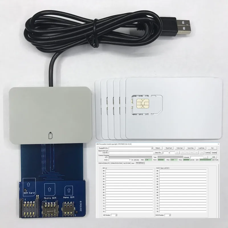 Считыватель смарт-карт OYEITIMES + 6 шт. 2FF/3FF/4FF программируемая 4G LTE sim-карта пустая USIM