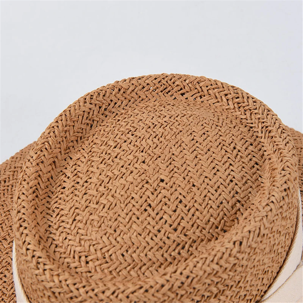 Porkpie Straw Summer Sun Hat for Women Retro Panama Flat Brim Hat