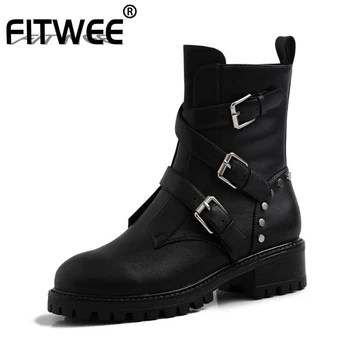 FITWEE Punk Motorcycle Boots Women Genuine Leather Ankle Boots Zipper Round Toe Leisure Shoes Winter Boots Women Size 34-39
FITWEE Punk Motorcycle Boots Women Genuine Leather Ankle Boots Zipper Round Toe Leisure Shoes Winter Boots Women Size 34-39