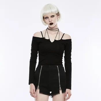 PUNK RAVE Tie the rope strapless long sleeve bottoming shirts a little sexy off the shoulder design OPT190 
PUNK RAVE Tie the rope strapless long sleeve bottoming shirts a little sexy off the shoulder design OPT190