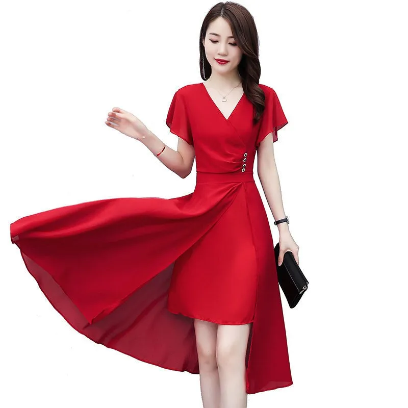 2021new Elegant Black Red Chiffon Dress For Women V-neck Short Sleeve Dresses Split Beach Party Women's Dress Solid Long Dress
2021new Elegant Black Red Chiffon Dress For Women V-neck Short Sleeve Dresses Split Beach Party Women's Dress Solid Long Dress