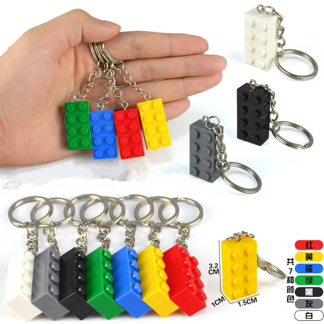 10 LEGO SILVER BRICK BLOCK 2X4 KEY RING CHAIN GREAT BIRTHDAY PARTY FAVOR OR GIFT 