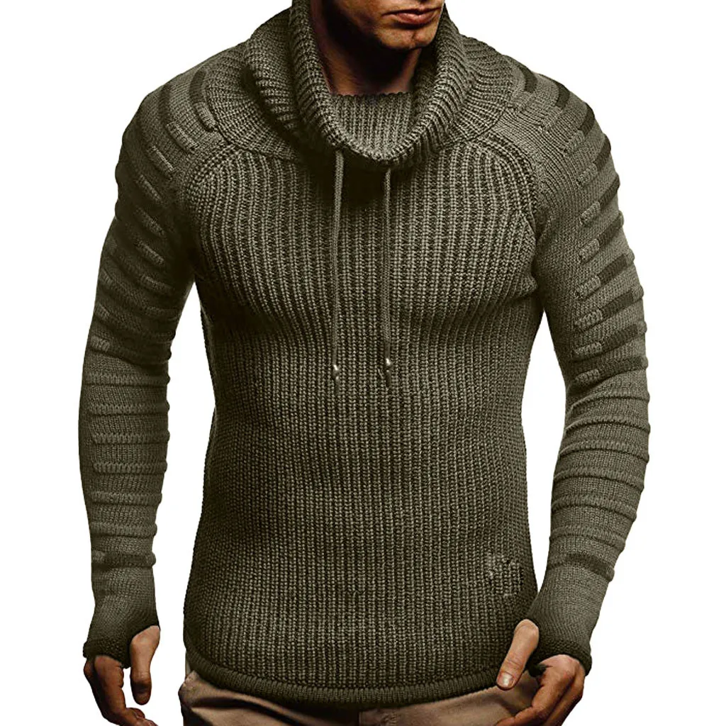 

Sweater Men Autumn Winter Turtleneck Pullover Slim Knitted Raglan Drape Choker Sweater Blouse Top Wholesale Free Ship Z4