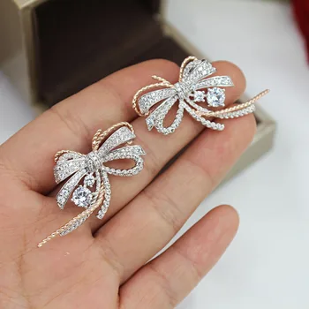 Delicate Silver Color Bow Tie Cubic Zirconia Earrings Crystal Geometric Bowknot Shape Stud Earrings For Women Fashion Korean 
Delicate Silver Color Bow Tie Cubic Zirconia Earrings Crystal Geometric Bowknot Shape Stud Earrings For Women Fashion Korean