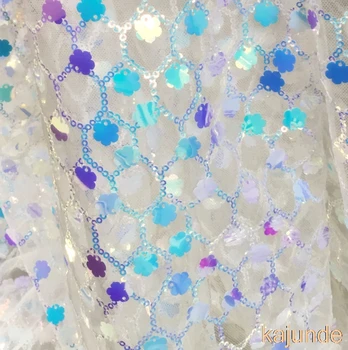 width 125cm Colored Plum blossom scale fabric Mermaid skirt Sequin cloth Lace cloth Wedding cloth Clothing fabric 1yard 
width 125cm Colored Plum blossom scale fabric Mermaid skirt Sequin cloth Lace cloth Wedding cloth Clothing fabric 1yard