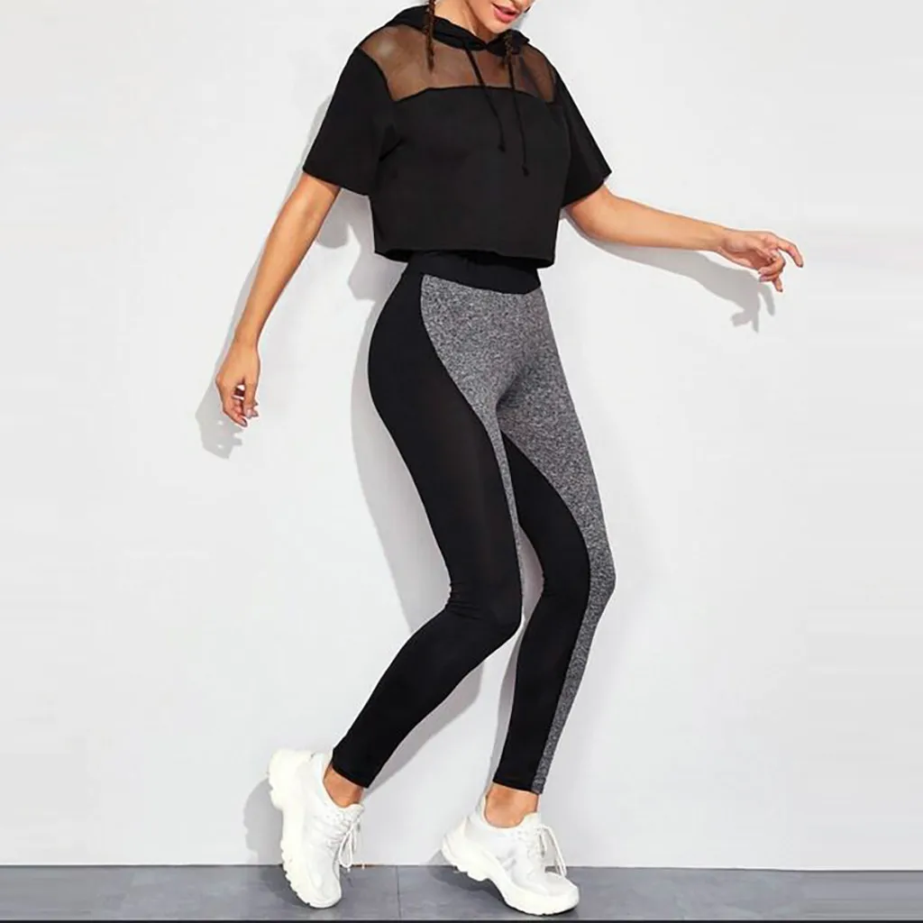 Tracksuit Womens Perspective Mesh Drawstring Hoodies Short Sleeve Splice Pants Two-pieces Set Female Winter Suit
Tracksuit Womens Perspective Mesh Drawstring Hoodies Short Sleeve Splice Pants Two-pieces Set Female Winter Suit