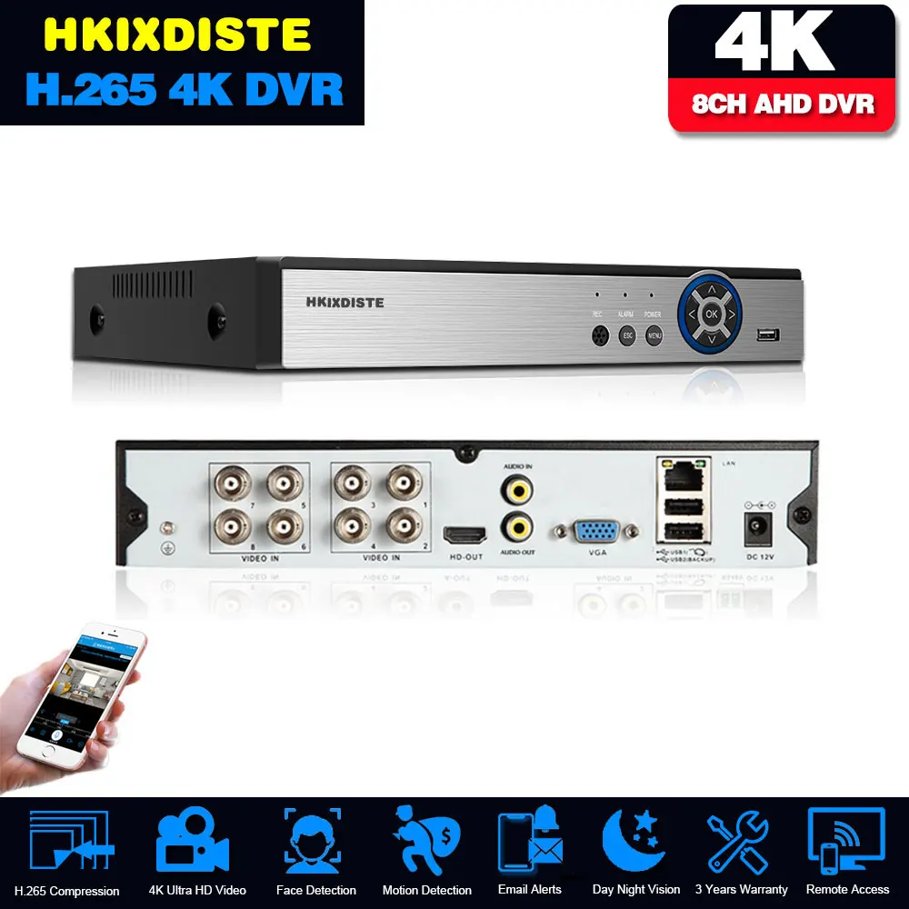 16CH 8CH 4K AHD DVR AI H.265 Гибридный 8-мегапиксельный цифровой видеорегистратор NVR для