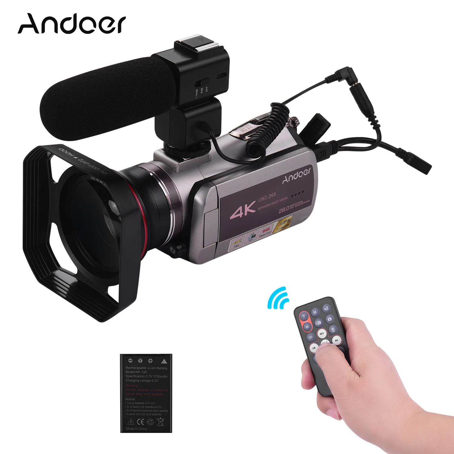 Фото Цифровая видеокамера Andoer Real 4K 30FPS WiFi 3 1 дюйма с аккумулятором для камеры 0 39x