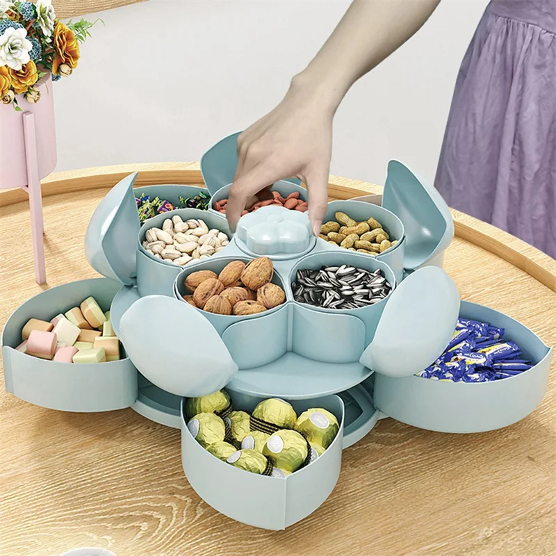 Rotating 2-Layer Petal Candy Box Plastic Snack Tray Case Nut Rotation Dried Fruit Plate Wedding Party Home Storage Box
Rotating 2-Layer Petal Candy Box Plastic Snack Tray Case Nut Rotation Dried Fruit Plate Wedding Party Home Storage Box