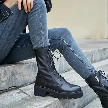 YMECHIC 2019 Fashion Autumn Winter Cow Leather Mid-calf Boots Lace-up Biker Combat Lady Booties Shoes Woman Drop Shipping New
YMECHIC 2019 Fashion Autumn Winter Cow Leather Mid-calf Boots Lace-up Biker Combat Lady Booties Shoes Woman Drop Shipping New