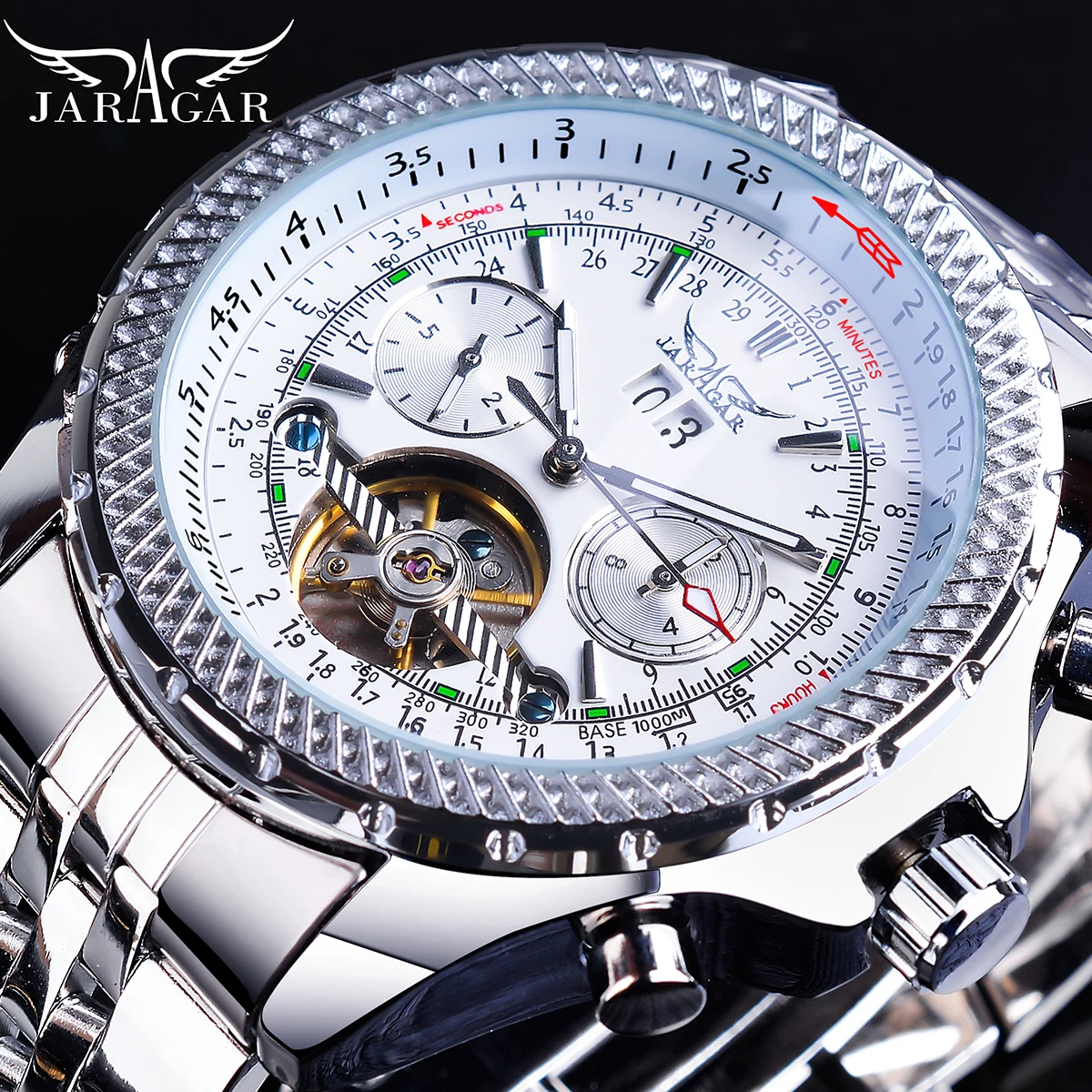 Jaragar Flying Series Tourbillon Design Automatic Watch White Dial Men Stainless Steel Date Clock Luminous Hand Mechanical Watch
Jaragar Flying Series Tourbillon Design Automatic Watch White Dial Men Stainless Steel Date Clock Luminous Hand Mechanical Watch