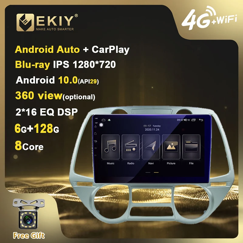 EKIY Blu-ray IPS DSP 6G+128G Android 10 For Hyundai I20 2008-2012 Car Radio Multimedia Video Player GPS Navigation 2 Din Stereo |