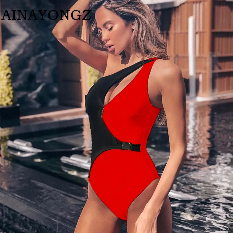 Sexy Bikini Women One-Piece Swimsuit Solid Color Gather Splicing Socket Bathing Suit One Shoulder Irregular Hollow Out Bodysuit
Sexy Bikini Women One-Piece Swimsuit Solid Color Gather Splicing Socket Bathing Suit One Shoulder Irregular Hollow Out Bodysuit