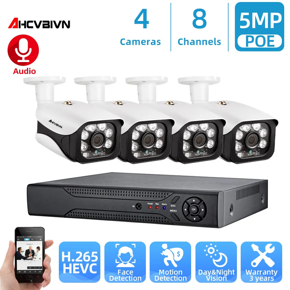 H.265 8CH 5MP HD POE NVR Kit CCTV Security System AI Face Detect IP Camera Outdoor Video Surveillance Camera Set
H.265 8CH 5MP HD POE NVR Kit CCTV Security System AI Face Detect IP Camera Outdoor Video Surveillance Camera Set