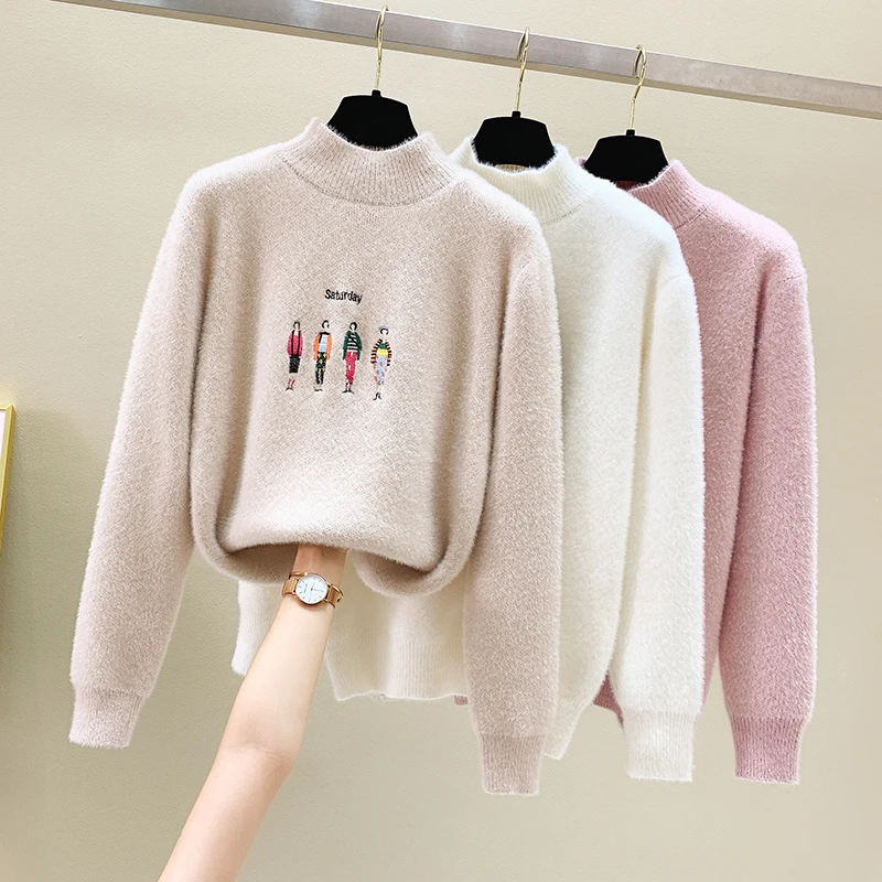 2020 Autumn And Winter Mink Cashmere Half-Turtle-Neck Sweater Women's New Loose Lazy Wind Ride Knitted Outer Wear
2020 Autumn And Winter Mink Cashmere Half-Turtle-Neck Sweater Women's New Loose Lazy Wind Ride Knitted Outer Wear
