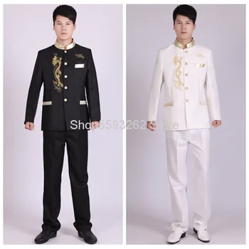Black White Embroidery Dragon Gold Collar Improvement Chinese Tunic Suit Performance Clothing Crew Filming Clothing Unit Chorus
Black White Embroidery Dragon Gold Collar Improvement Chinese Tunic Suit Performance Clothing Crew Filming Clothing Unit Chorus