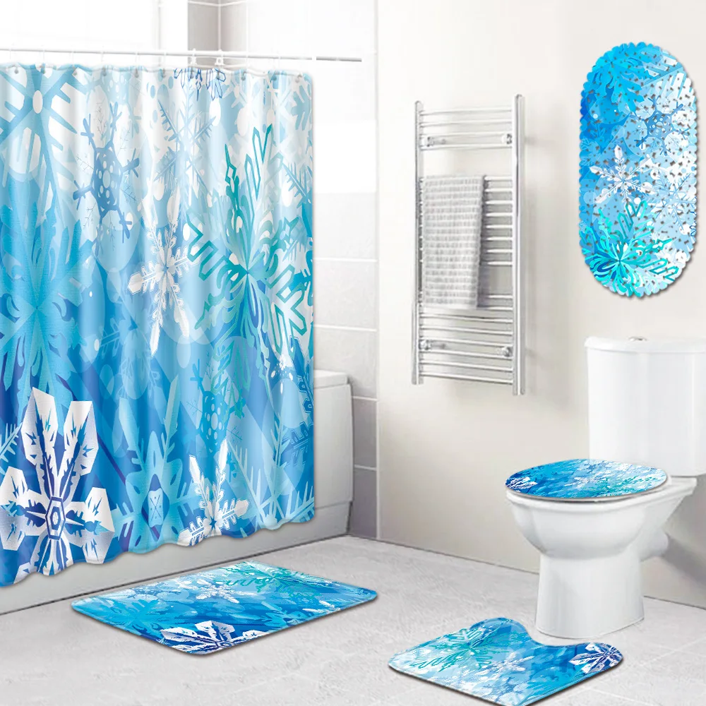 Fabric Shower Curtain Bathroom Carpet 4 Piece Bathroom Rug Sets + Shower Mat PVC Blue Snow Bath Mat Anti Slip Toilet Rugs Set
Fabric Shower Curtain Bathroom Carpet 4 Piece Bathroom Rug Sets + Shower Mat PVC Blue Snow Bath Mat Anti Slip Toilet Rugs Set