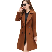 Nova Mistura de Lã Brasão Mulheres Manga Comprida Plus Size Casaco Outerwear Camelo Outono Inverno Casual e Elegante Casaco de Lã Jaquetas F942(China)