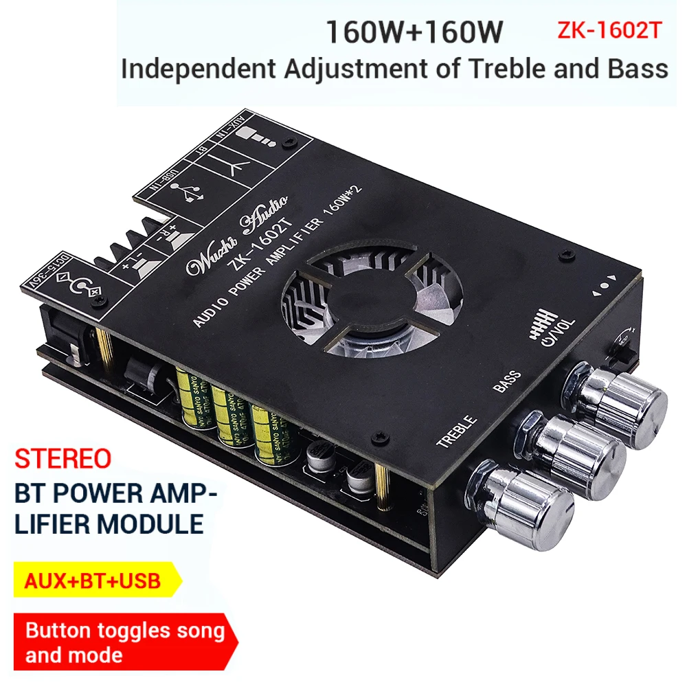 ZK-1602T TDA7498E Bluetooth 5 0 панель усилителя сабвуфера 2*160 Вт 2 каналов Высокая мощность