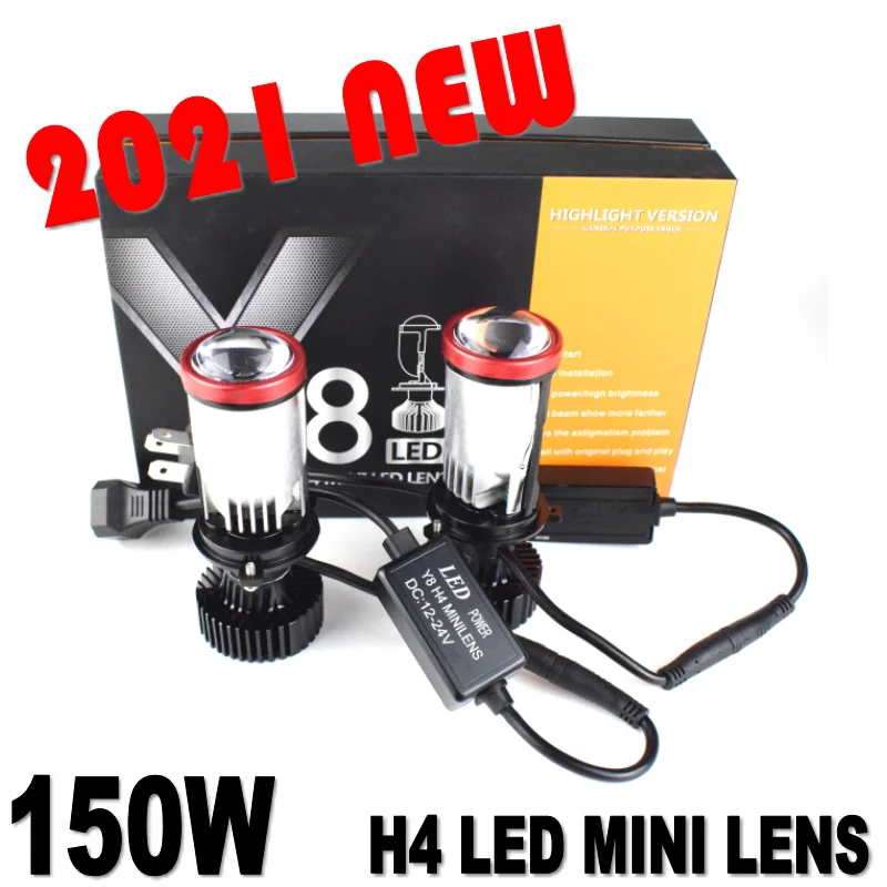 2021 New Y8 H4 LED Headlights car Mini Projector Lens 6000K Super Bright 30000LM High Low Beam Auto led lights DC9-32V | Автомобили и