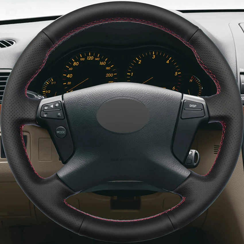 Искусственная кожа черного цвета Ручное шитье для Toyota Avensis 2003 2007|Чехлы на руль| |