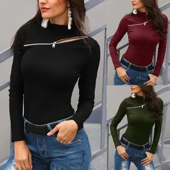 Hot Autumn Sexy Women Solid Color Zipper Long Sleeve Slim Knitted Pullover Top Slant Zipper All-match High Neck Women's Pullover
Hot Autumn Sexy Women Solid Color Zipper Long Sleeve Slim Knitted Pullover Top Slant Zipper All-match High Neck Women's Pullover