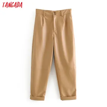 Tangada women khaki PU leather harm pants zipper female 2020 spring fashion faux leather pants trousers 6A62
Tangada women khaki PU leather harm pants zipper female 2020 spring fashion faux leather pants trousers 6A62