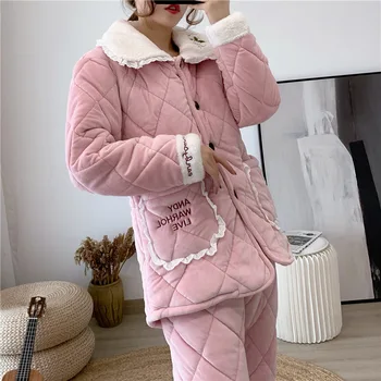 Coral velvet pajamas women winter quilted pajamas women thick three-layer quilted warm pajamas cardigan flannel jacket Pajama 
Coral velvet pajamas women winter quilted pajamas women thick three-layer quilted warm pajamas cardigan flannel jacket Pajama