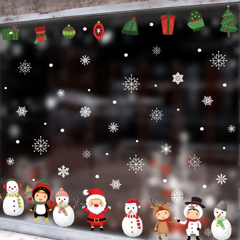 Фото Рождественские наклейки настенные Стикеры статические на окно и стекло снежинка