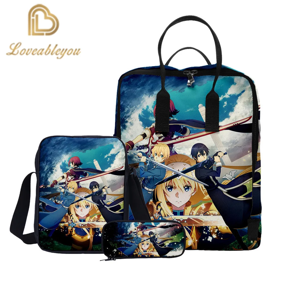 Japanese Anime Sword Art Online 3PC Set with Pencil Case Student Backpacks 3D Printing Cool School Bags for Boys Girls Book Bag
Japanese Anime Sword Art Online 3PC Set with Pencil Case Student Backpacks 3D Printing Cool School Bags for Boys Girls Book Bag