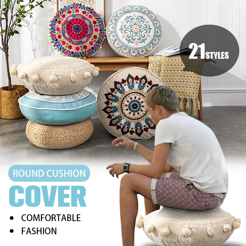 

Tatami Futon Meditation Cushion Cover 45cm Round Yoga Circle Mat Morocco Style Pillowcase Balcony Window Chair Cushion Unfilled