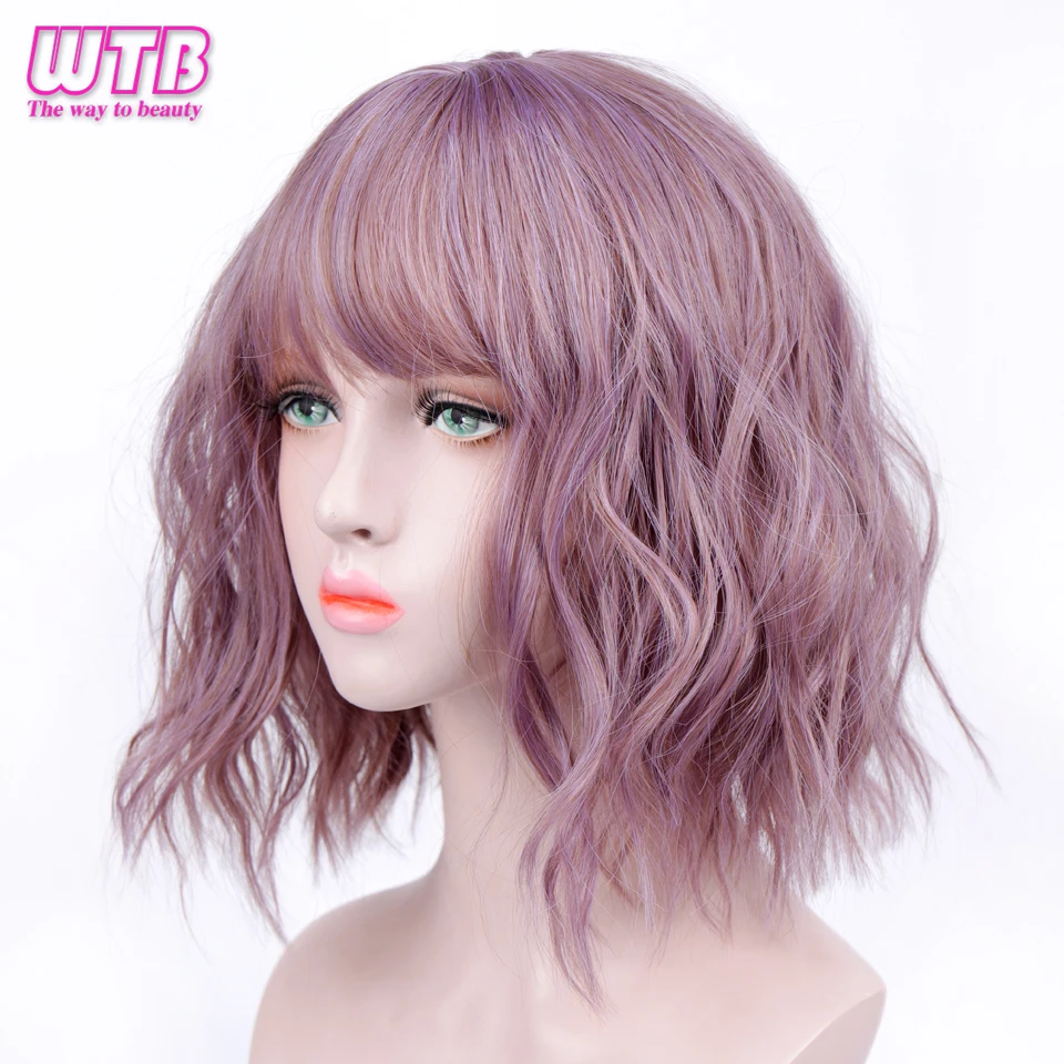WTB Lady False Hair Synthetic Short Wavy Bob Wigs with Bangs Women's Natural Hair Wigs Heat Resistant Fiber Mix Purple 7 Colors
WTB Lady False Hair Synthetic Short Wavy Bob Wigs with Bangs Women's Natural Hair Wigs Heat Resistant Fiber Mix Purple 7 Colors