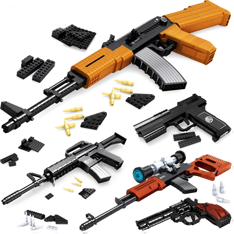 Ausini Compatible Legoed Gun AK47 Revolver Pistol Submachine Sniper WW2 Military Army War SWAT Weapon Model Building Blocks toys
Ausini Compatible Legoed Gun AK47 Revolver Pistol Submachine Sniper WW2 Military Army War SWAT Weapon Model Building Blocks toys