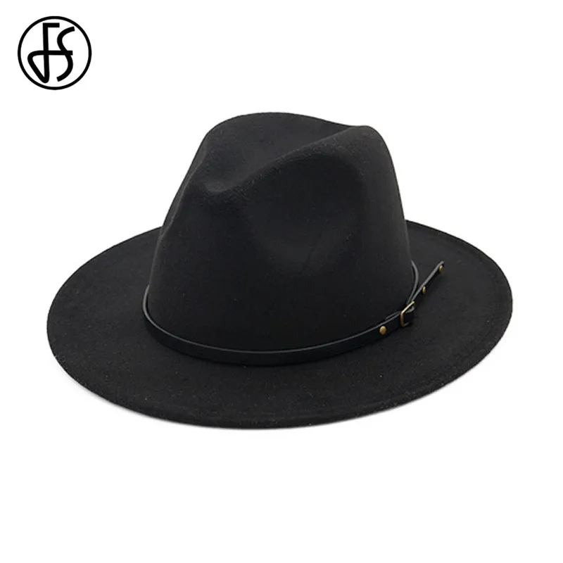 

FS Chapeau Fedora Hat Sombrero Men Women Woolen Winter Felt Jazz Hat Fashion Black Wide Brim Panama Trilby Autumn 2019