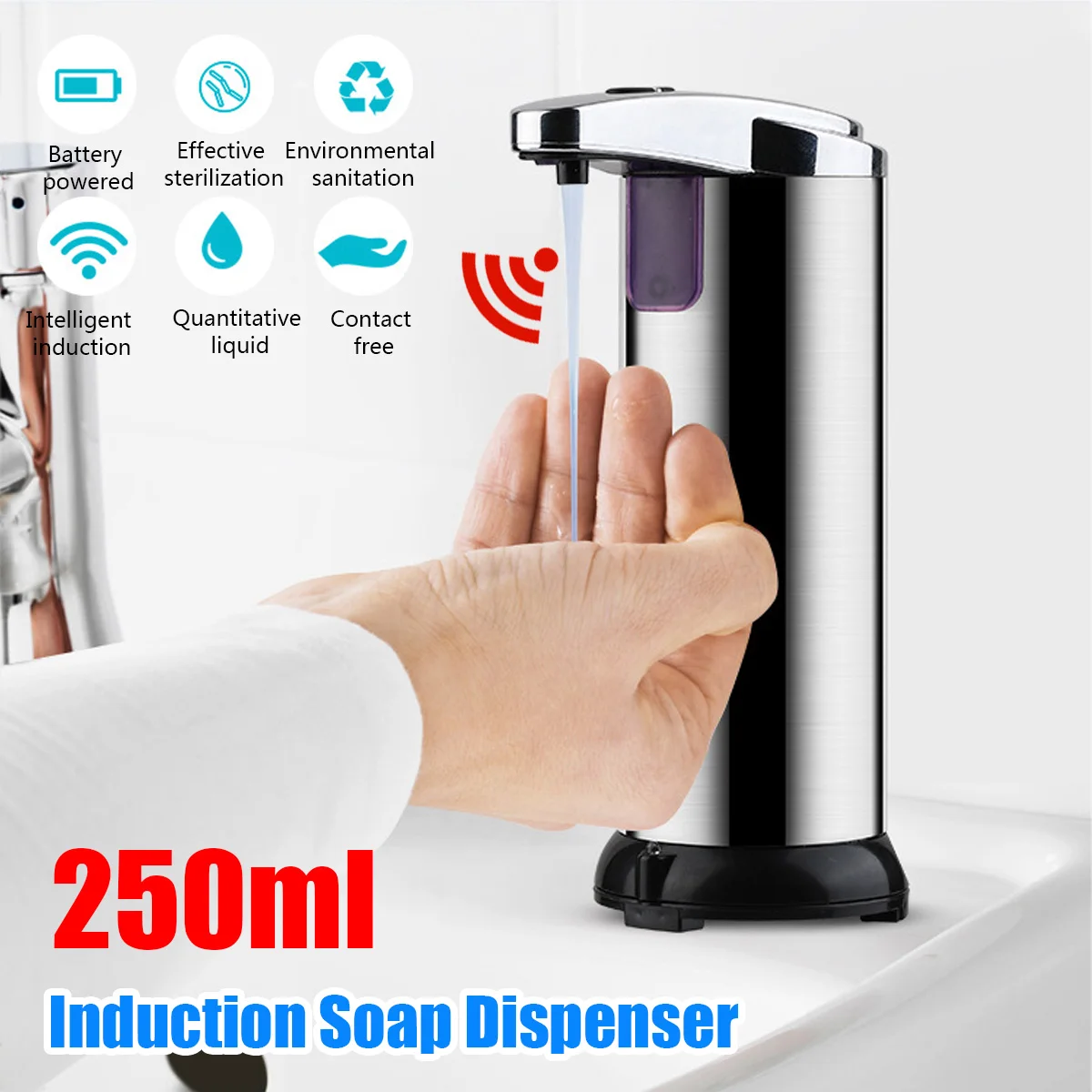 250Ml Automatic Liquid Soap Dispenser Sensor Touchless Stainless Steel Electroplated Sanitizer Dispensador forBathroom antivirus
250Ml Automatic Liquid Soap Dispenser Sensor Touchless Stainless Steel Electroplated Sanitizer Dispensador forBathroom antivirus