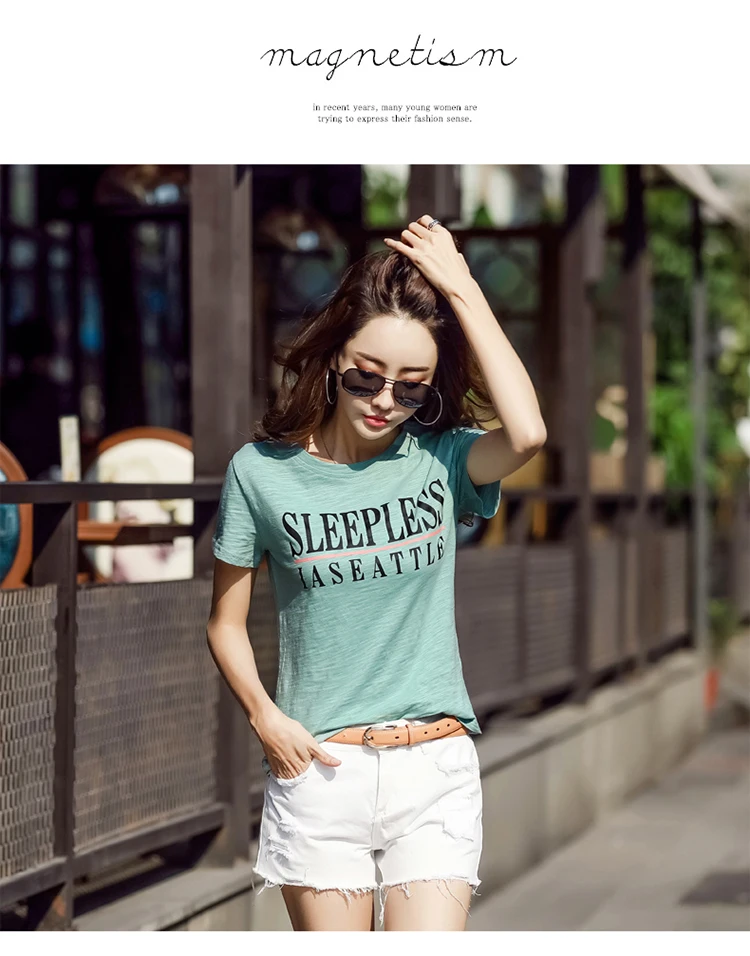 New 95% Cotton letter Women T-shirt Summer Short Sleeve Round Neck Harajuku Printing Tee Women Casual Fashion Female Tops