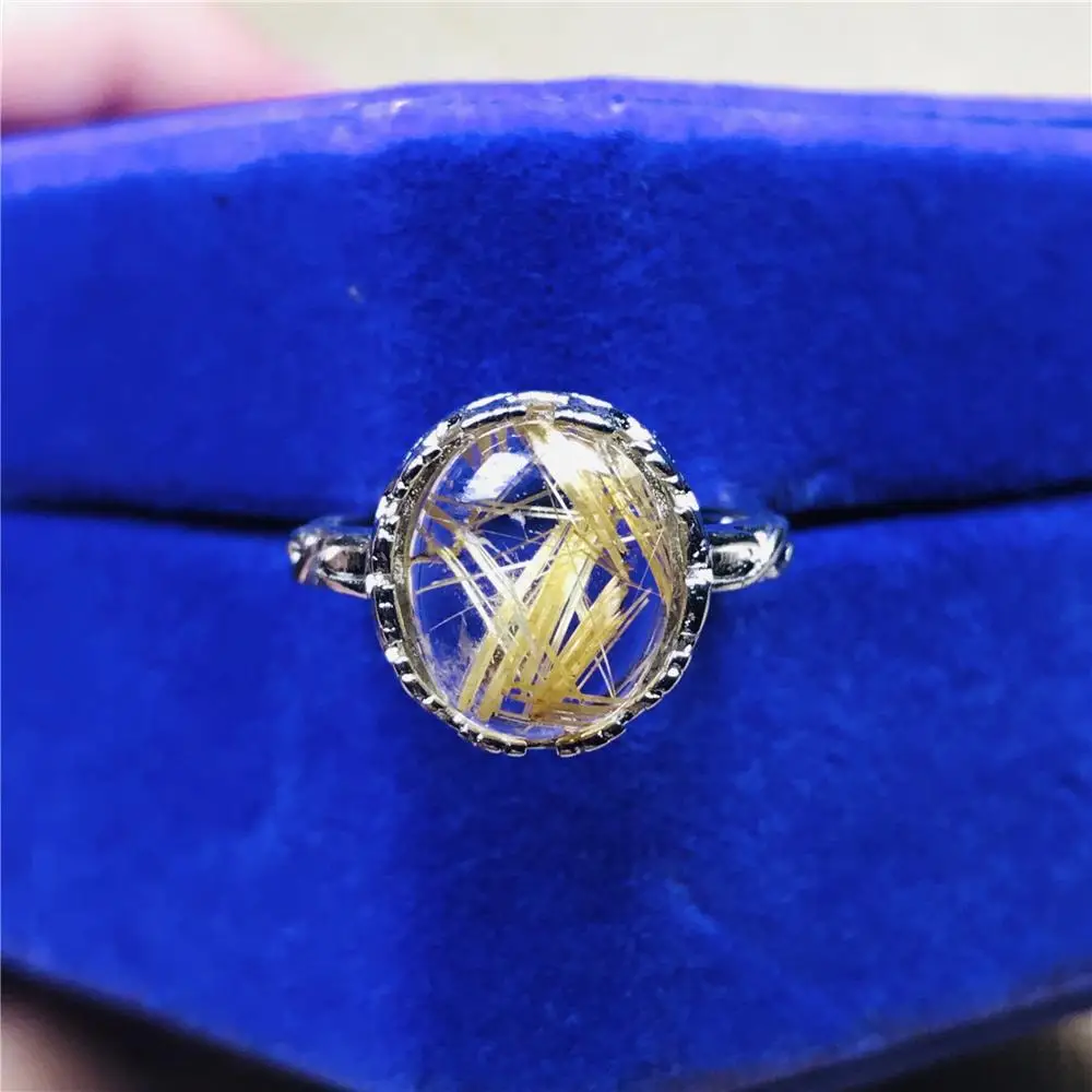 Фото Adjustable Size Ring 12mm Natural Gold Rutilated Quartz For Woman Man 925 Silver Sterling Metal Crystal JewelryAAAAA | Украшения и