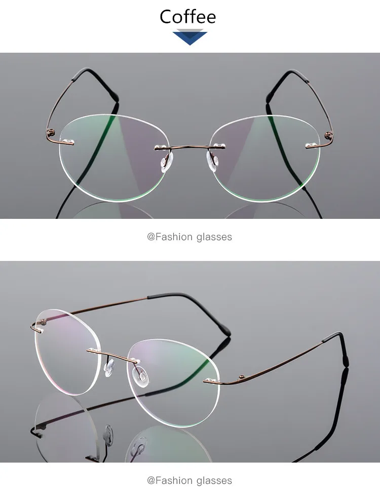 Titanium Alloy Framless owalne okulary dla osób z krótkowzrocznością wykończone kobiety mężczyźni ultralekki okulary korekcyjne bez oprawek 0 -0.5 -0.75 To -6.0 17 Hc645c559e3fa4b7da22f385912f8c3fde