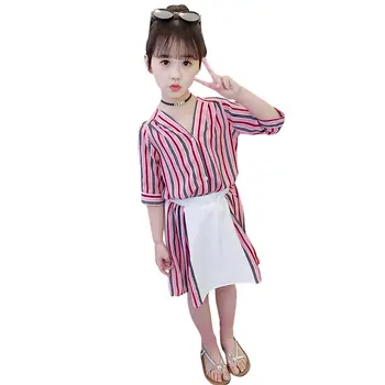 Two Piece Girl Set Striped Blouse+Skirt Clothing Set for Girls Outfits Fashion Patchwork V-Neck Shirt 2019 New Arrival Kids 4-13
Two Piece Girl Set Striped Blouse+Skirt Clothing Set for Girls Outfits Fashion Patchwork V-Neck Shirt 2019 New Arrival Kids 4-13